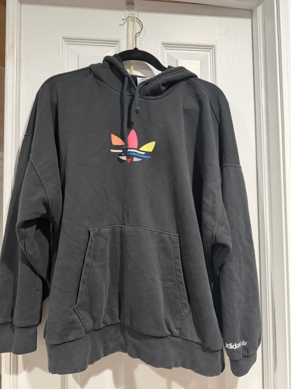 adidas Black Hoodie with Rainbow Trefoil Logo